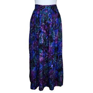 J. Christopher Vintage 80s Pleated Midi Skirt Purple Blue Floral Women's XS